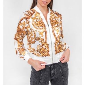 Beautiful print white zipper bomber jacket